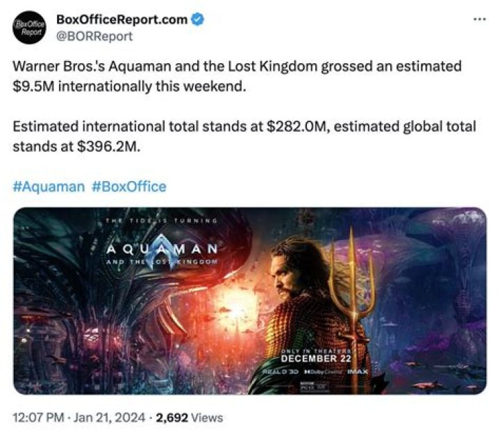 Aquaman Tops Worldwide Box Office
