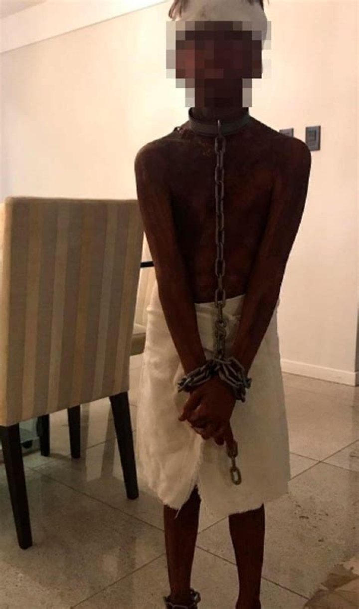 Fury as mum paints her son, 9, black for a whipped slave Halloween costume complete with chains and welts