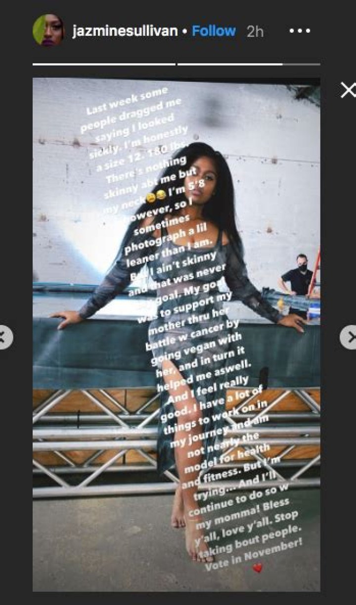 Jazmine Sullivan Reveals She Went Vegan to Support Her Mother’s Battle with Cancer: ‘And I Feel Really Good’