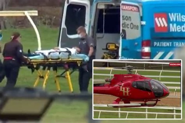 Jockey arrives in helicopter but leaves in ambulance after fall - days after cheating death in hot air balloon scare