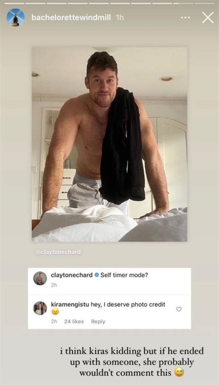 Kira Mengistu posts a flirty comment under Clayton Echard’s shirtless photo