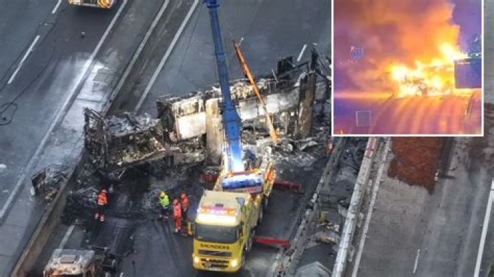 Lorry explodes into fireball after crash on M180 motorway
