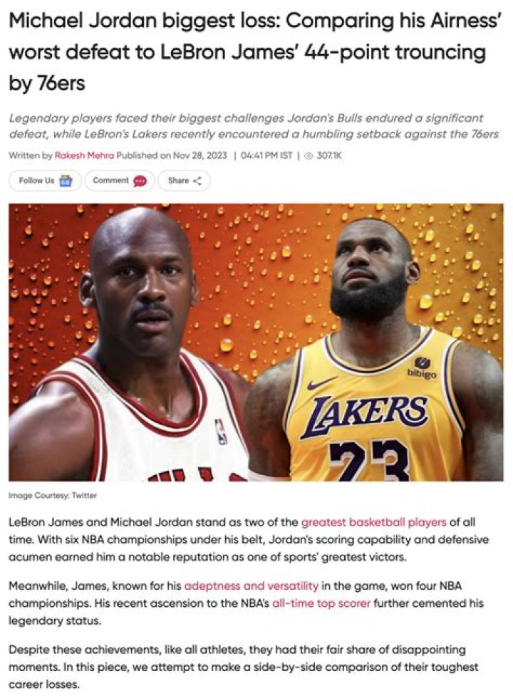 Michael Jordan biggest loss: Comparing his Airness’ worst defeat to LeBron James’ 44-point trouncing by 76ers