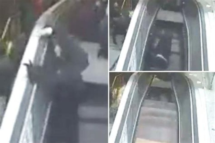 Moment man is SWALLOWED by an escalator after giant hole appears during rush hour in Turkey