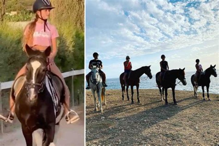 Peter Andre blown away as daughter Princess, 13, masters horseriding as family trot into the sunset on holiday
