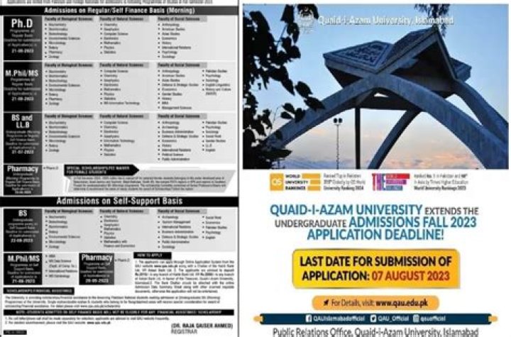 Quaid E Azam University Jobs 2023 | QAU Application Form