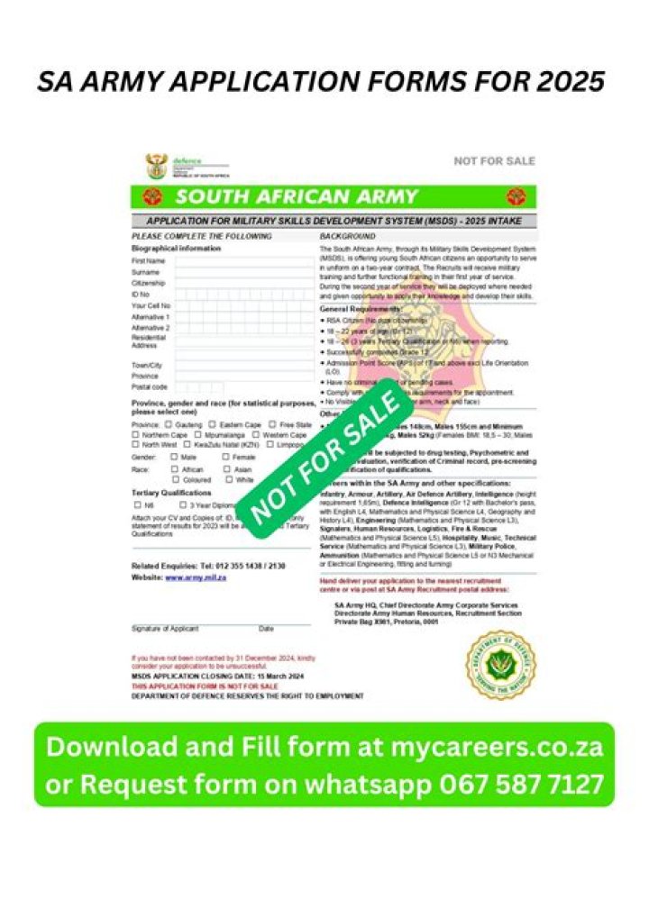 South African Army Application Forms PDF 2024/2025