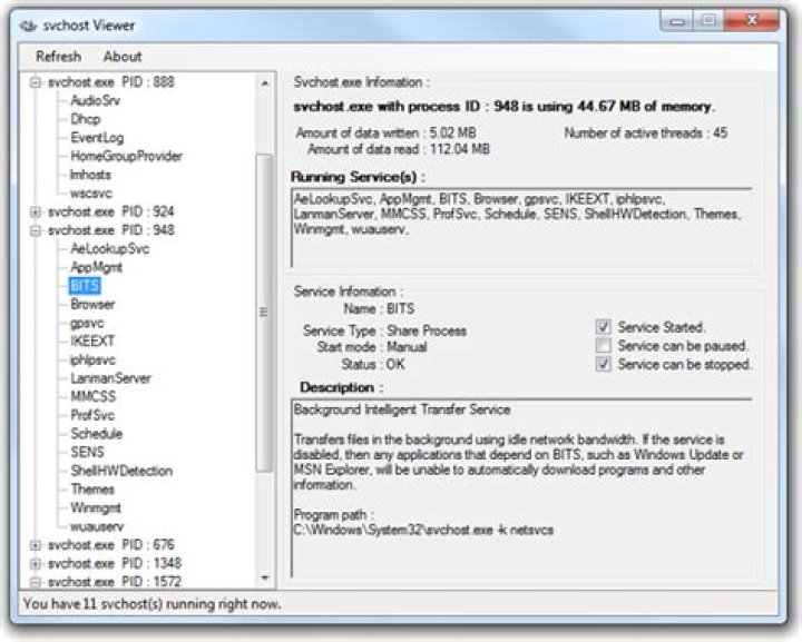 Svchost Viewer Shows Exactly What Each svchost.exe Instance is Doing