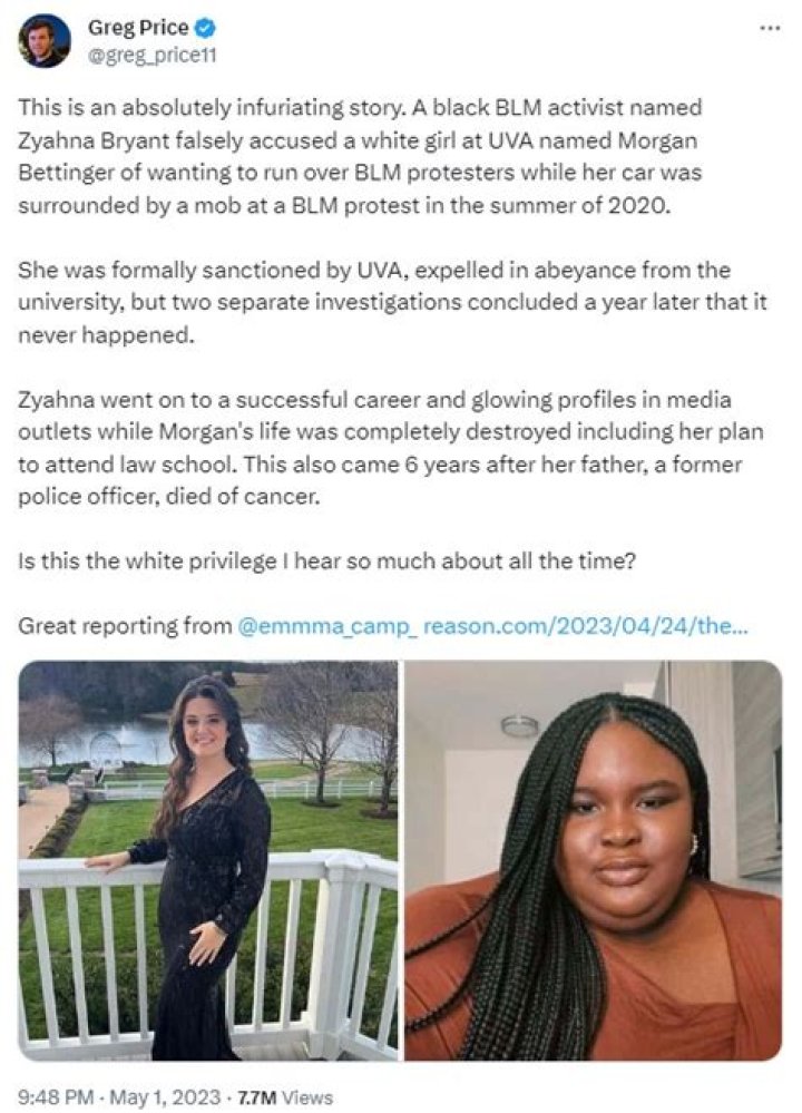 Who Is Morgan Bettinger? Student Who Was Falsely Accused Following Zyahna Bryant's Allegations
