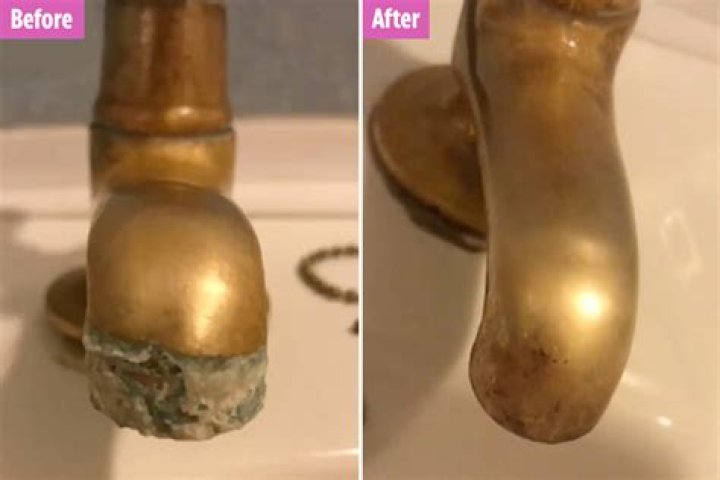 Woman gets grotty, brass taps covered in blackened limescale spotless using 1p coin